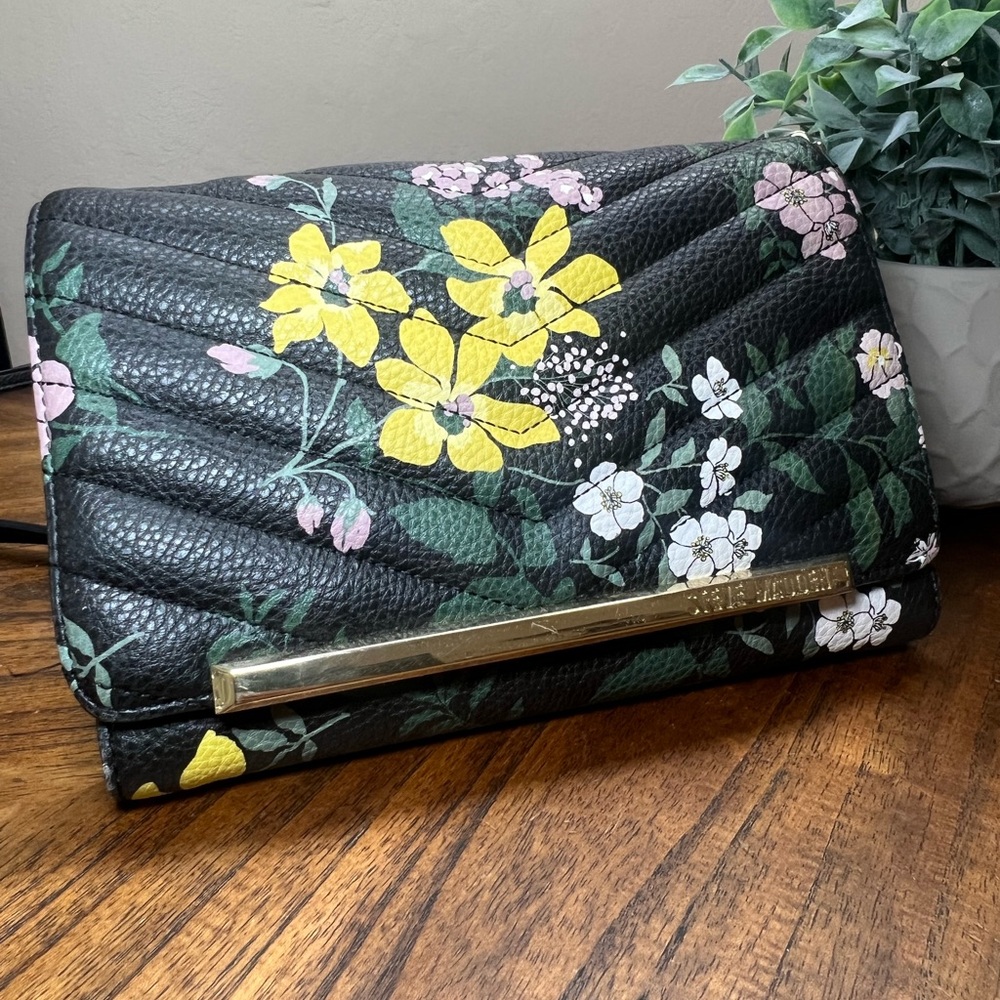 Floral Black Leather Clutch ( Steve Madden )